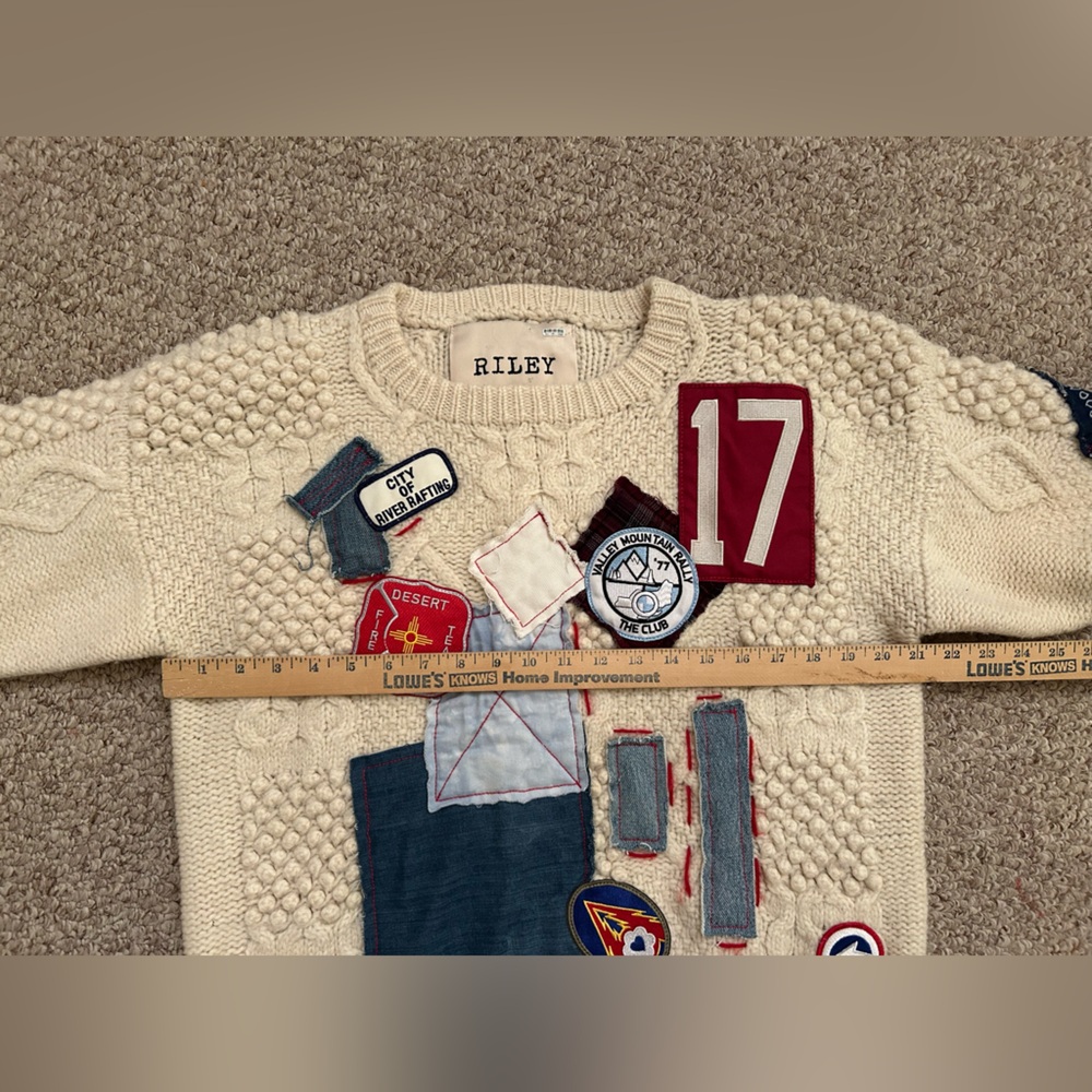 Free People Riley 1880 VINTAGE PATCHED UP SWEATER Patchwork Wool size L - Picture 9 of 13